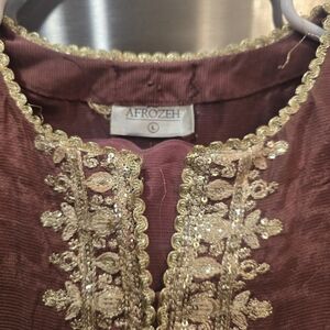 Afrozeh Brown and Gold Embroidered 3 Piece Dress